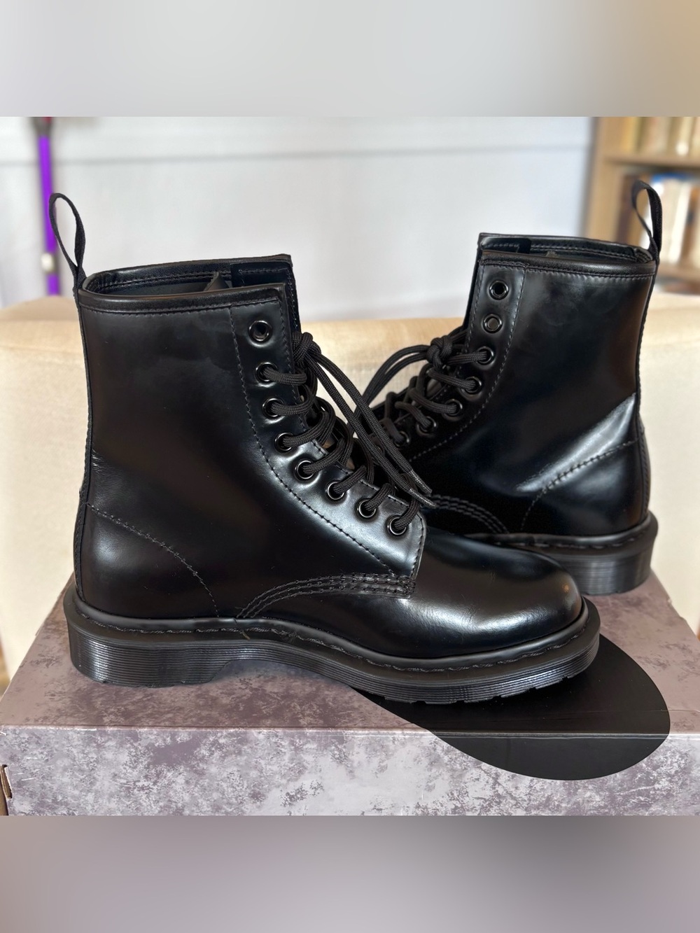Dr Martens 1460 Mono All Black Smooth Leather Boots 14353 Unisex Women Size 7